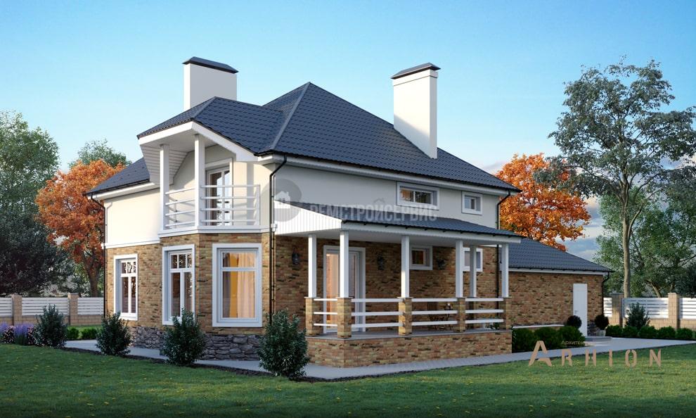 2. Проект одноэтажного дома в европейском стиле с многоскатной кровлей, t-44-01, площадью - 263 кв c цокольным этажом, мансардой, терассой, гаражом